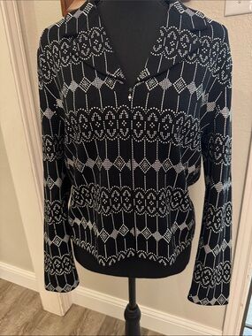 St. John Black and White Patterned Knit Blazer